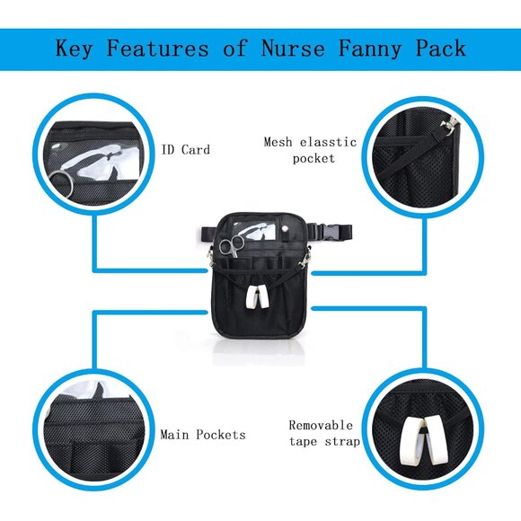 Compact Black Utility Fanny Pack for Nurses - 10 Pocket Organization Solution - Picture 4 of 9